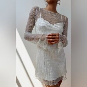NWT Show Me Your Mumu Iconic Mini Dress size Large White Glitz rhinestone